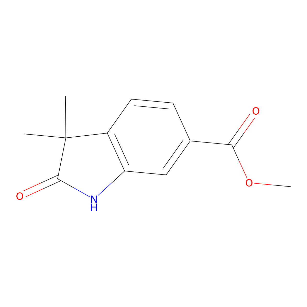 methyl 3,3-dimethyl-2-oxo-2,3-dihydro-1H-indole-6-carboxylate molecular structure, CAS 1638765-21-5