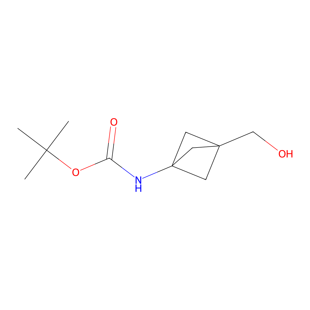 tert-butyl N-[3-(hydroxymethyl)bicyclo[1.1.1]pentan-1-yl]carbamate molecular structure, CAS 1638765-26-0
