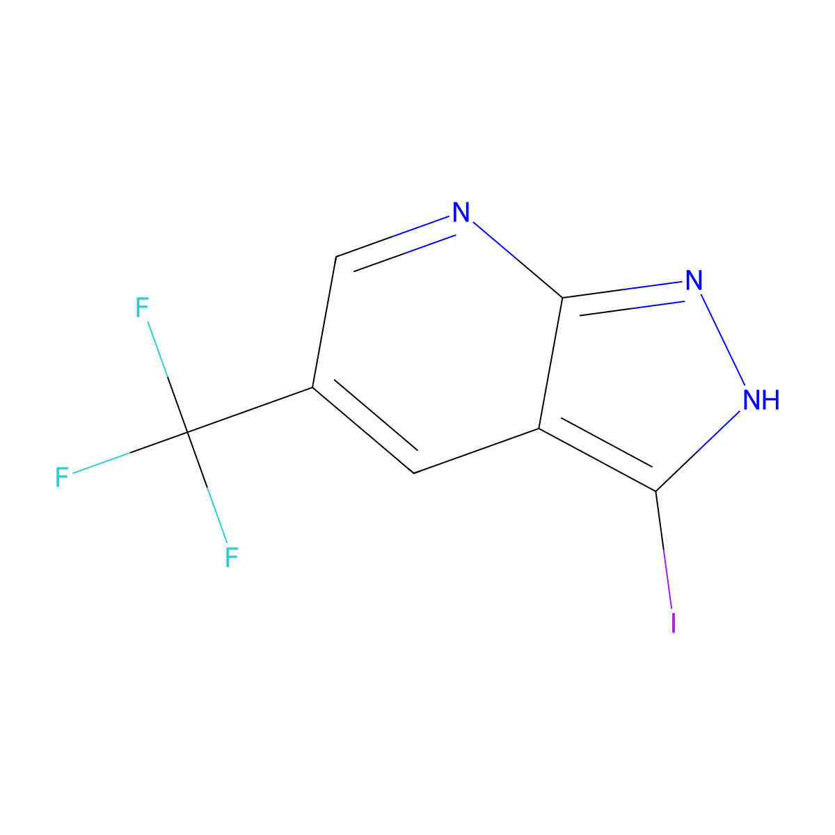 3-iodo-5-(trifluoromethyl)-1H-pyrazolo[3,4-b]pyridine molecular structure, CAS 1638765-34-0