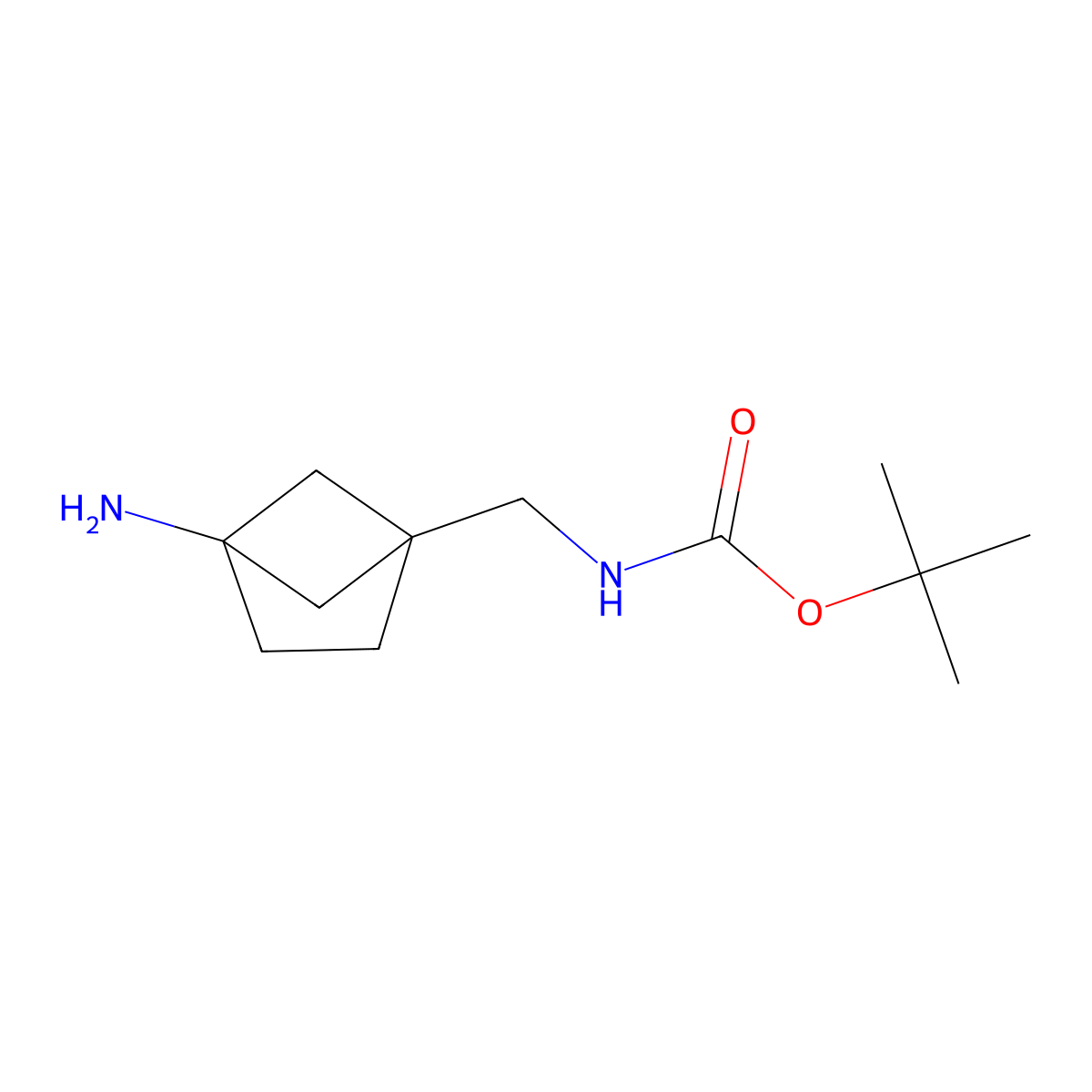 Tert-butyl ((4-aminobicyclo[2.1.1]hexan-1-yl)methyl)carbamate molecular structure, CAS 1638765-45-3