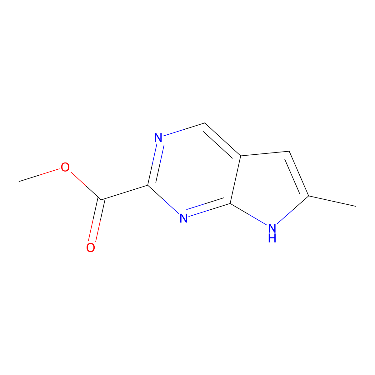Methyl 6-methyl-7H-pyrrolo[2,3-d]pyrimidine-2-carboxylate molecular structure, CAS 1638766-97-8