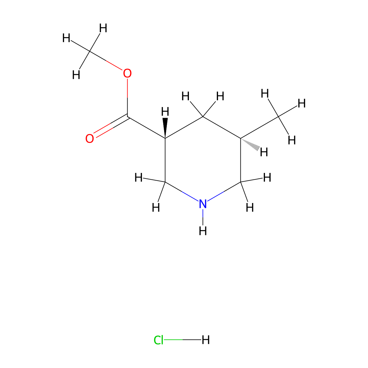 trans-Methyl 5-methylpiperidine-3-carboxylate hydrochloride molecular structure, CAS 1638767-06-2