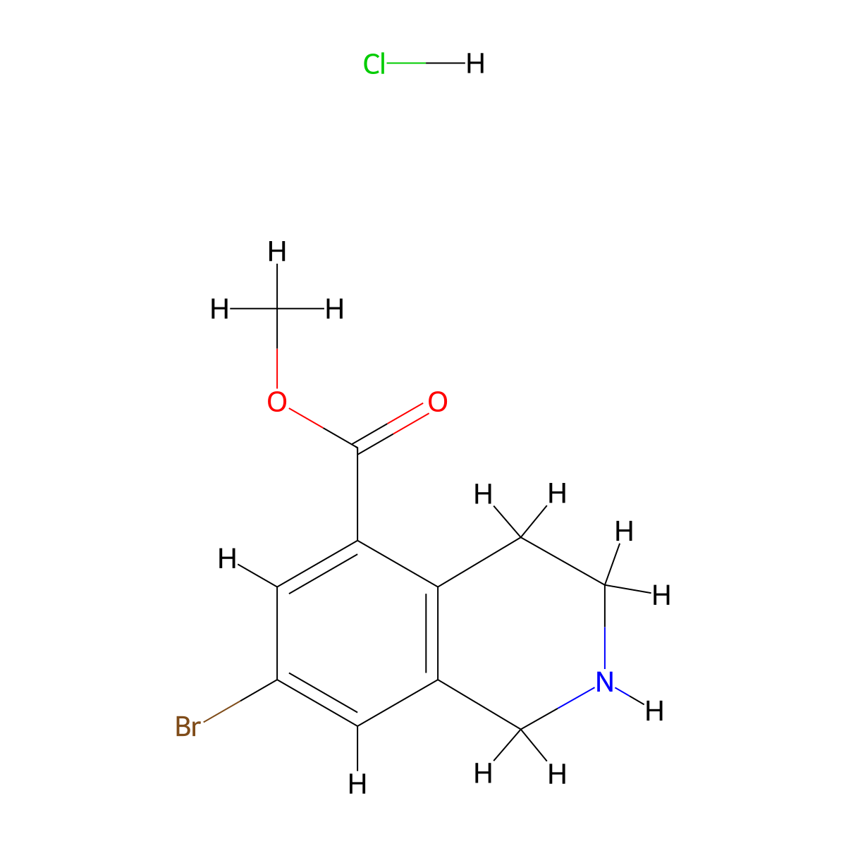 Methyl 7-bromo-1,2,3,4-tetrahydroisoquinoline-5-carboxylate hydrochloride molecular structure, CAS 1638767-10-8