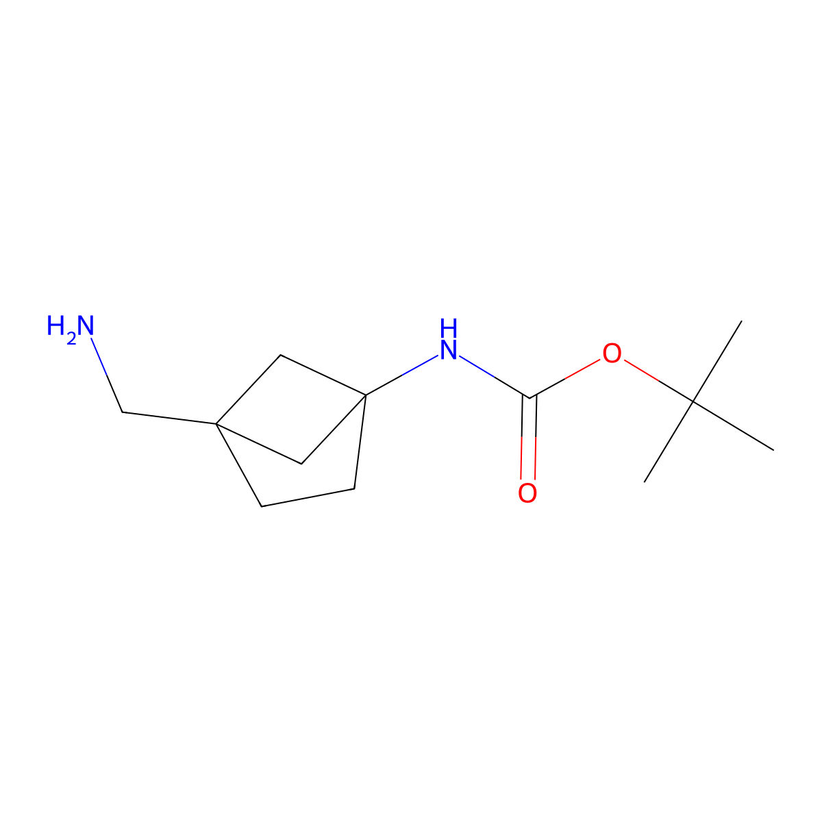 Tert-butyl (4-(aminomethyl)bicyclo[2.1.1]hexan-1-yl)carbamate molecular structure, CAS 1638767-36-8