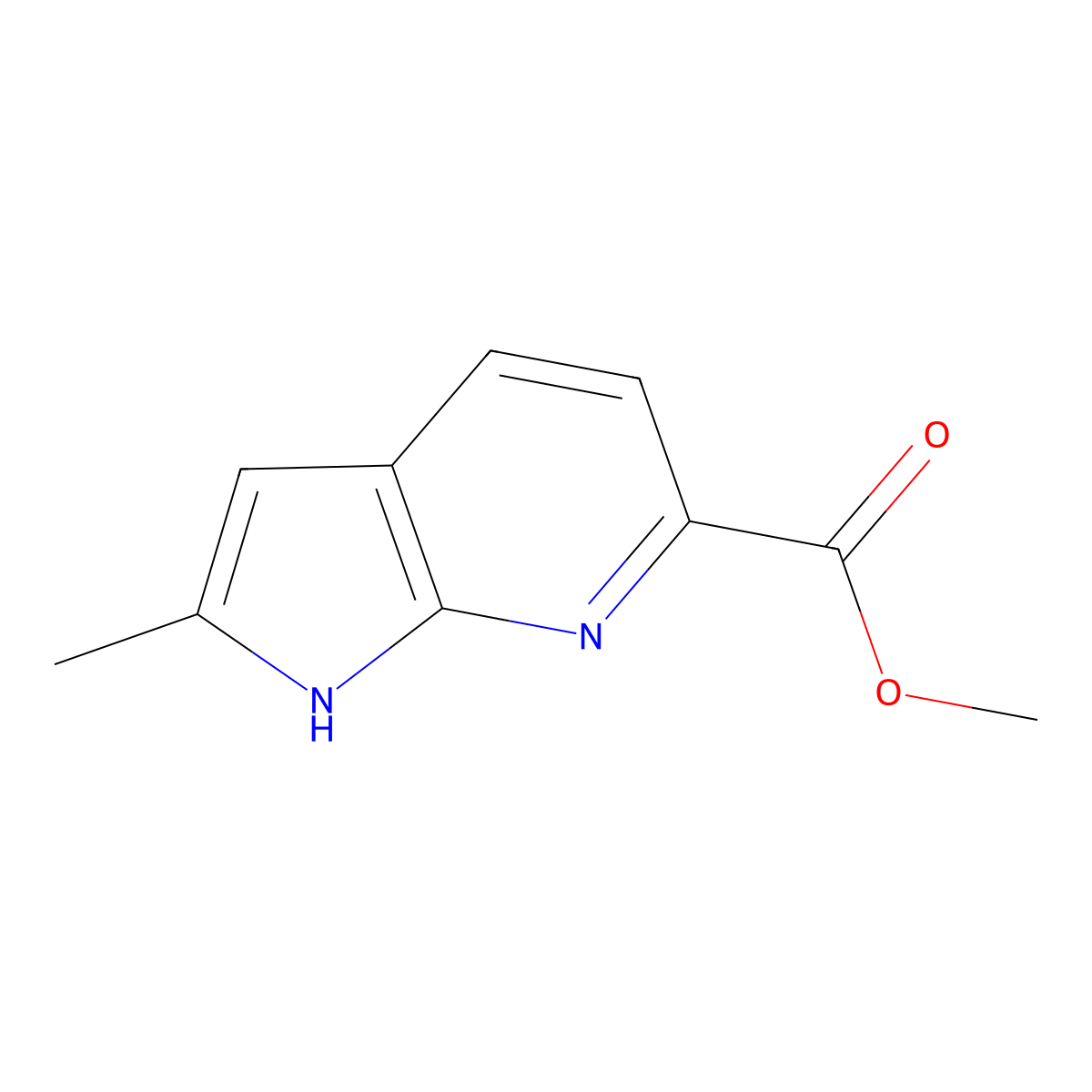 methyl 2-methyl-1H-pyrrolo[2,3-b]pyridine-6-carboxylate molecular structure, CAS 1638767-38-0
