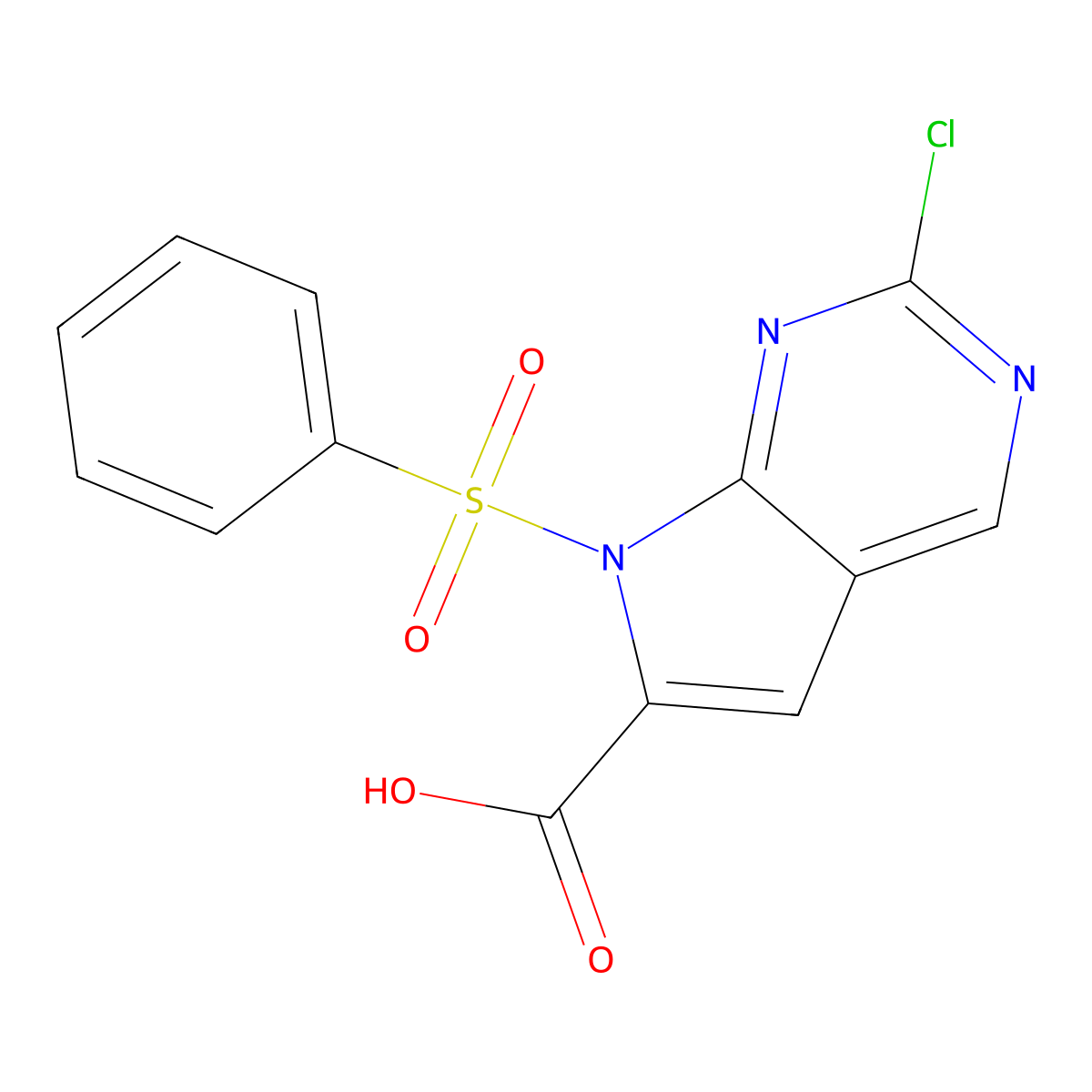 2-Chloro-7-(phenylsulfonyl)-7H-pyrrolo[2,3-d]pyrimidine-6-carboxylic acid molecular structure, CAS 1638767-43-7