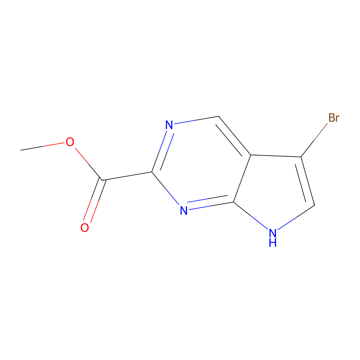 methyl 5-bromo-7H-pyrrolo[2,3-d]pyrimidine-2-carboxylate molecular structure, CAS 1638767-44-8