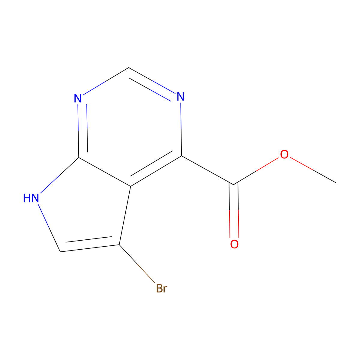 Methyl 5-bromo-7H-pyrrolo[2,3-D]pyrimidine-4-carboxylate molecular structure, CAS 1638767-47-1
