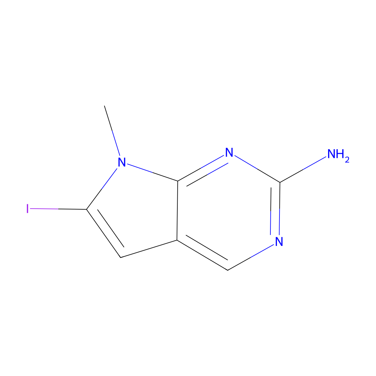 6-Iodo-7-methyl-7H-pyrrolo[2,3-d]pyrimidin-2-amine molecular structure, CAS 1638767-48-2