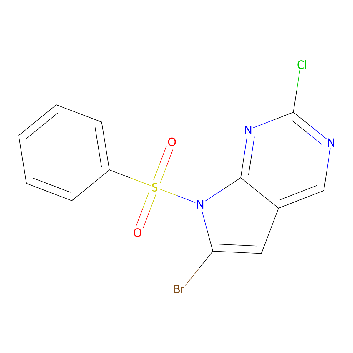 6-Bromo-2-chloro-7-(phenylsulfonyl)-7H-pyrrolo[2,3-d]pyrimidine molecular structure, CAS 1638767-50-6