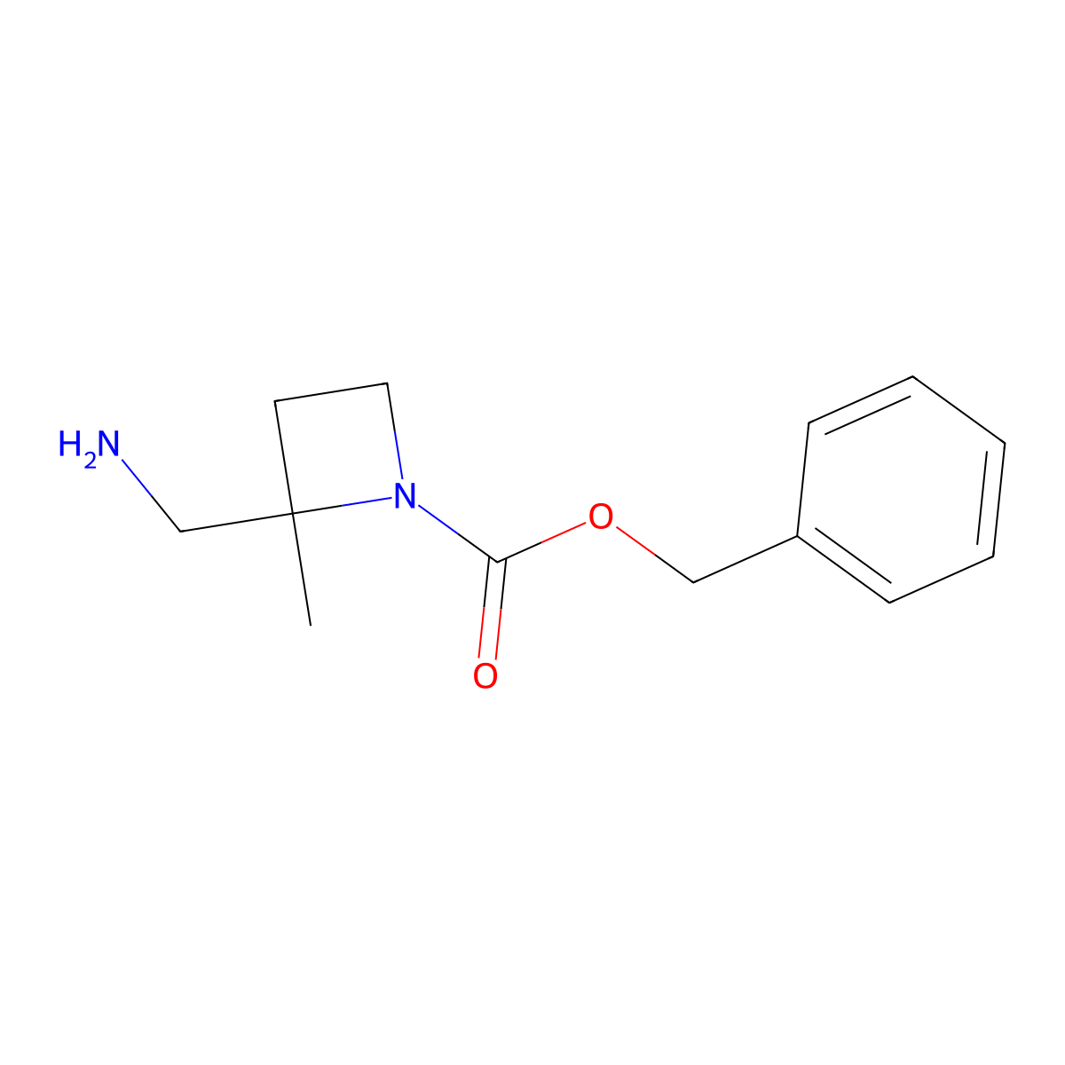 Benzyl 2-(aminomethyl)-2-methylazetidine-1-carboxylate molecular structure, CAS 1638767-52-8