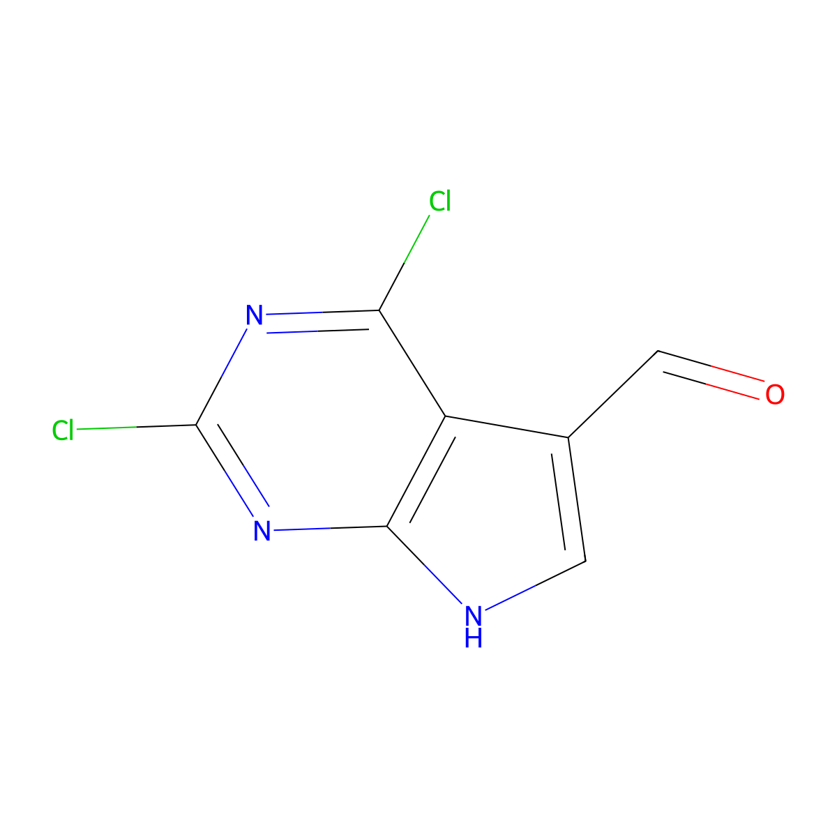 2,4-dichloro-7H-pyrrolo[2,3-d]pyrimidine-5-carbaldehyde molecular structure, CAS 1638767-57-3