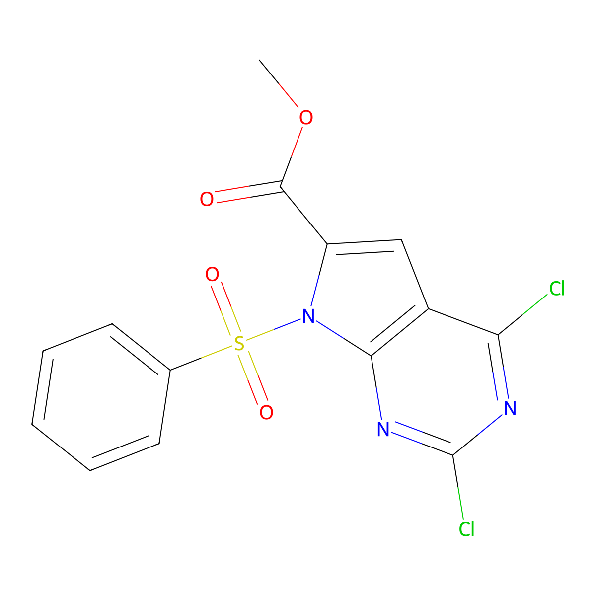 Methyl 7-(benzenesulfonyl)-2,4-dichloro-7H-pyrrolo[2,3-d]pyrimidine-6-carboxylate molecular structure, CAS 1638767-60-8