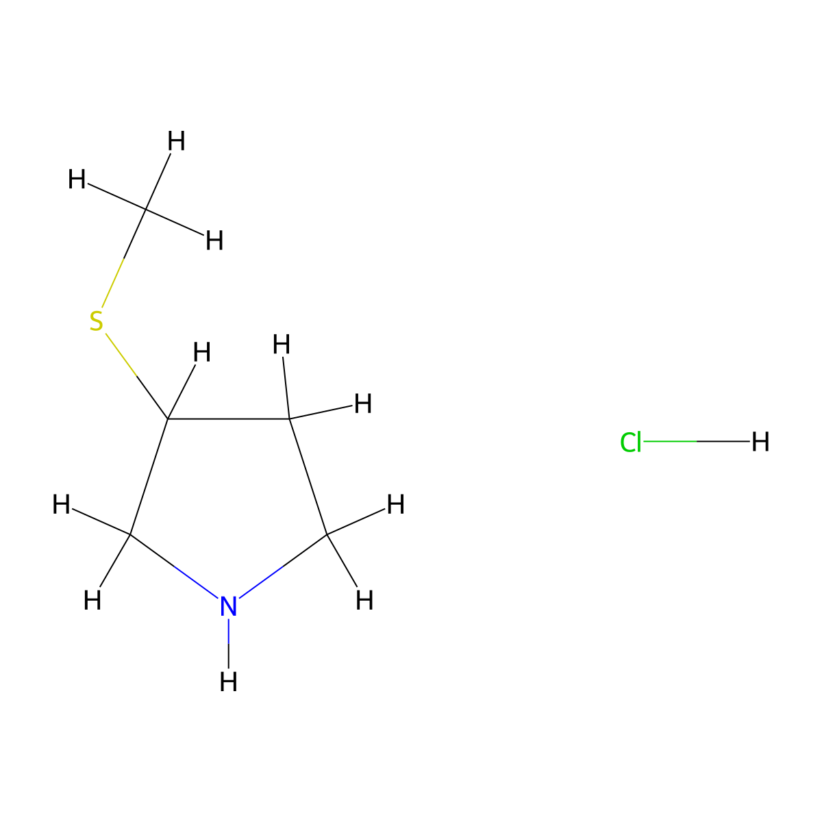 3-(Methylsulfanyl)pyrrolidine hydrochloride molecular structure, CAS 1638767-61-9