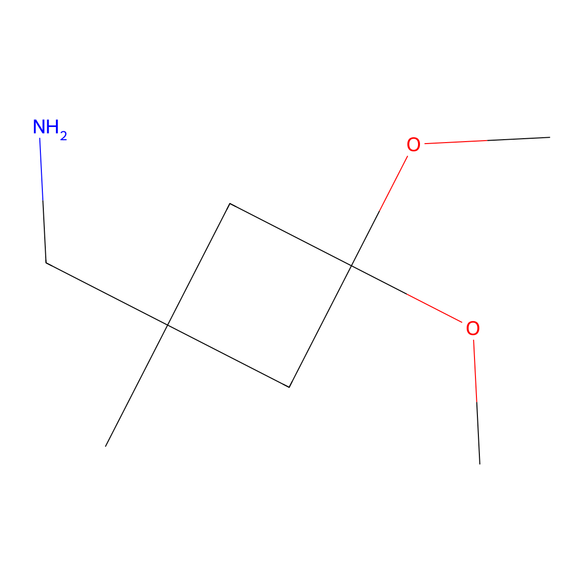 (3,3-Dimethoxy-1-methylcyclobutyl)methanamine molecular structure, CAS 1638767-67-5