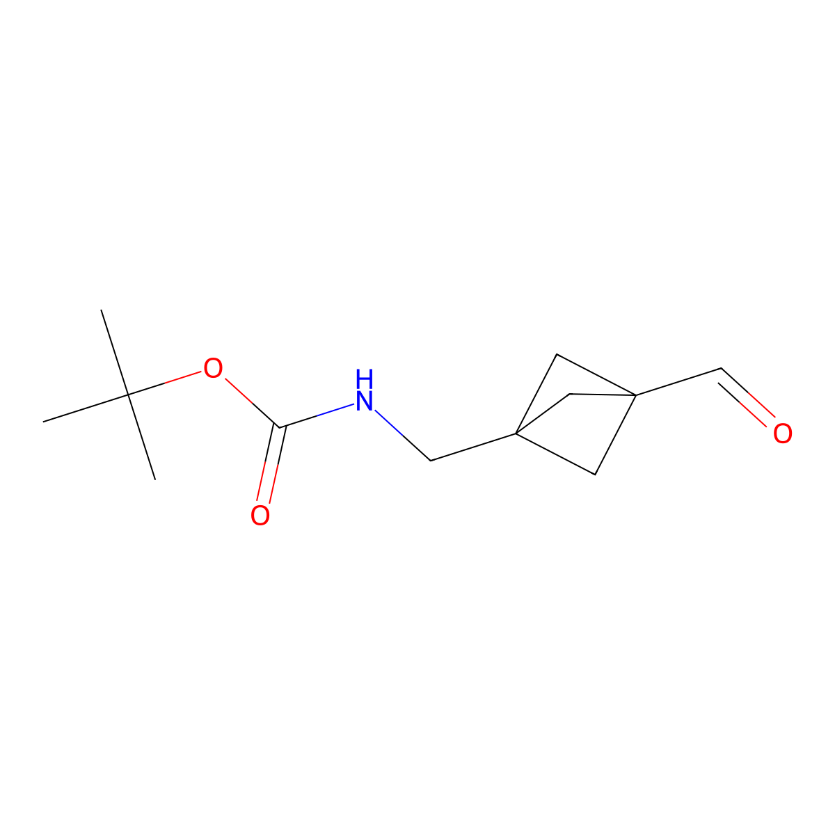 tert-Butyl ((3-formylbicyclo[1.1.1]pentan-1-yl)methyl)carbamate molecular structure, CAS 1638767-79-9