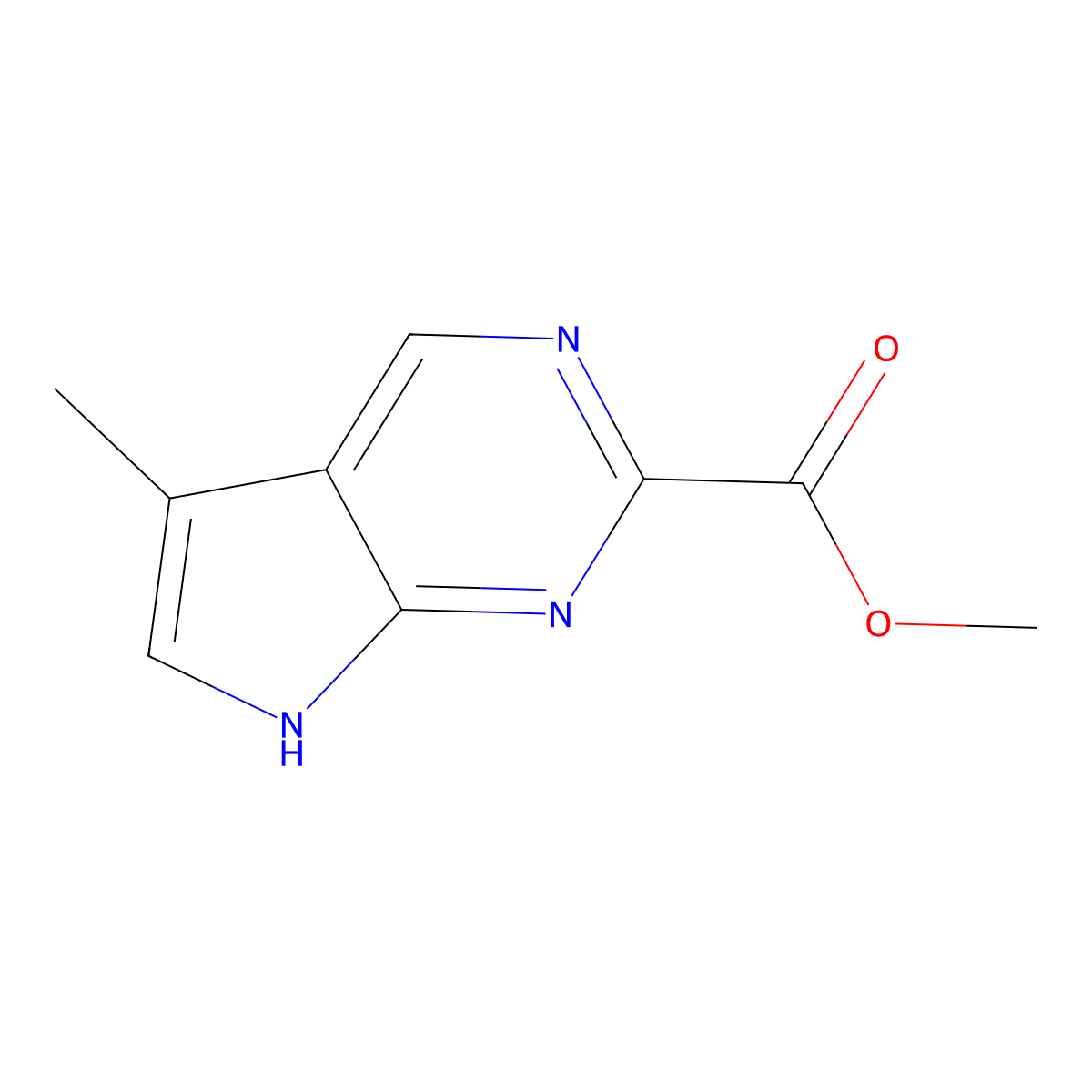 Methyl 5-methyl-7H-pyrrolo[2,3-d]pyrimidine-2-carboxylate molecular structure, CAS 1638768-04-3
