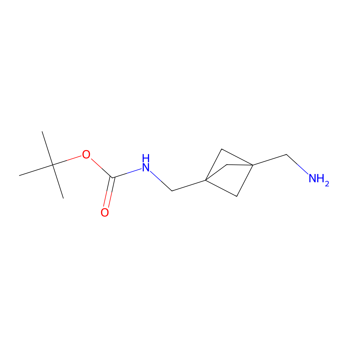 Carbamic acid, N-((3-(aminomethyl)bicyclo(1.1.1)pent-1-yl)methyl)-, 1,1-dimethylethyl ester molecular structure, CAS 1638768-06-5