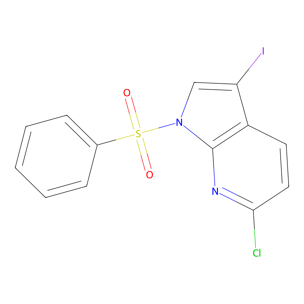 1-(benzenesulfonyl)-6-chloro-3-iodo-1H-pyrrolo[2,3-b]pyridine molecular structure, CAS 1638768-21-4
