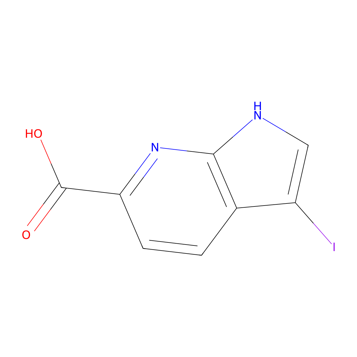 3-iodo-1H-pyrrolo[2,3-b]pyridine-6-carboxylic acid molecular structure, CAS 1638768-26-9
