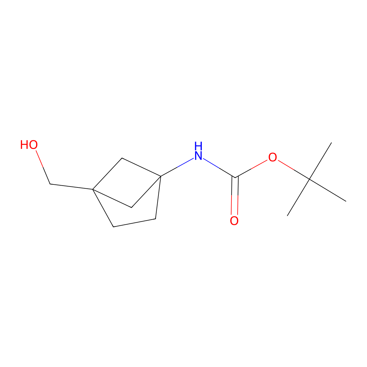 Tert-butyl (4-(hydroxymethyl)bicyclo[2.1.1]hexan-1-yl)carbamate molecular structure, CAS 1638768-33-8