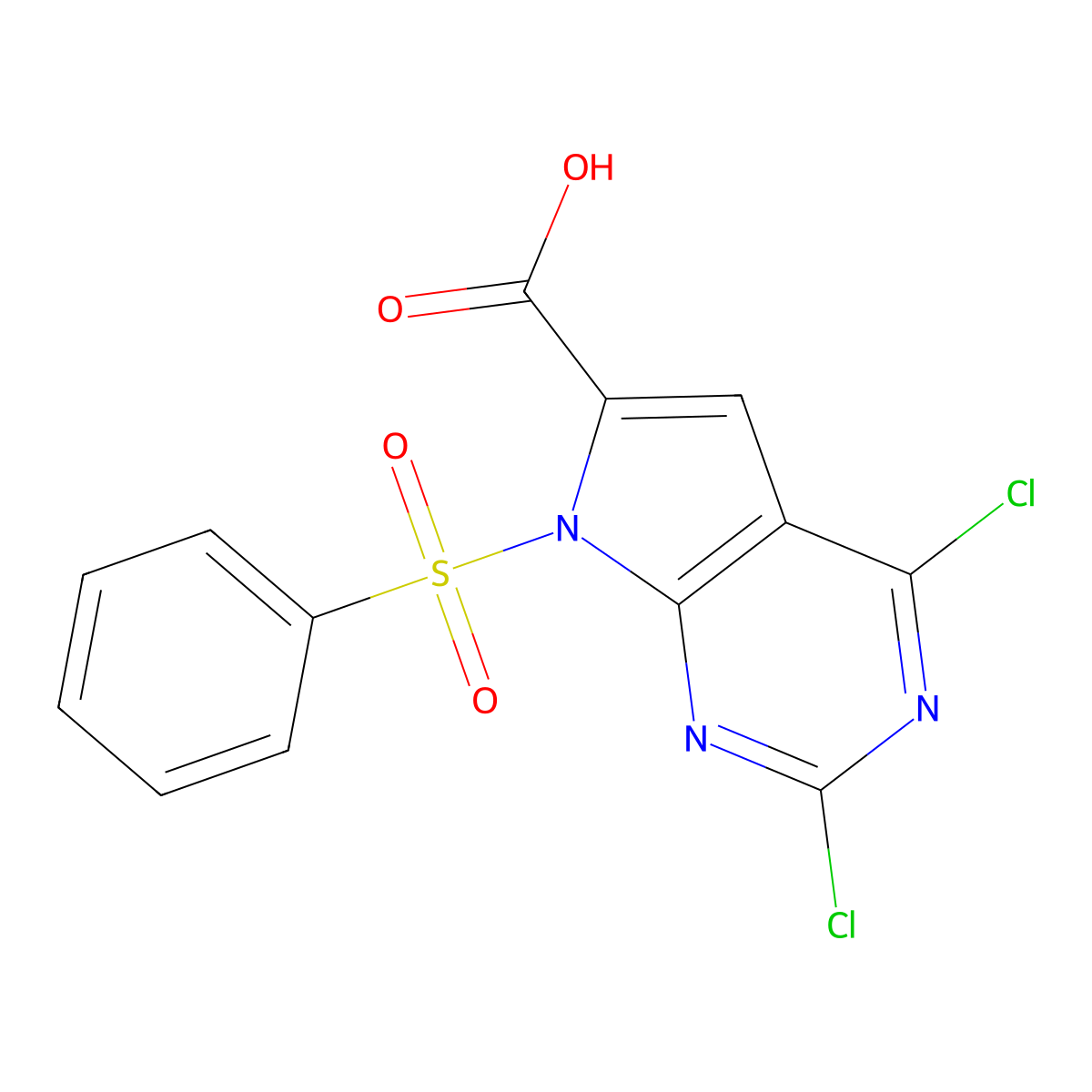 7-(benzenesulfonyl)-2,4-dichloro-7H-pyrrolo[2,3-d]pyrimidine-6-carboxylic acid molecular structure, CAS 1638768-44-1