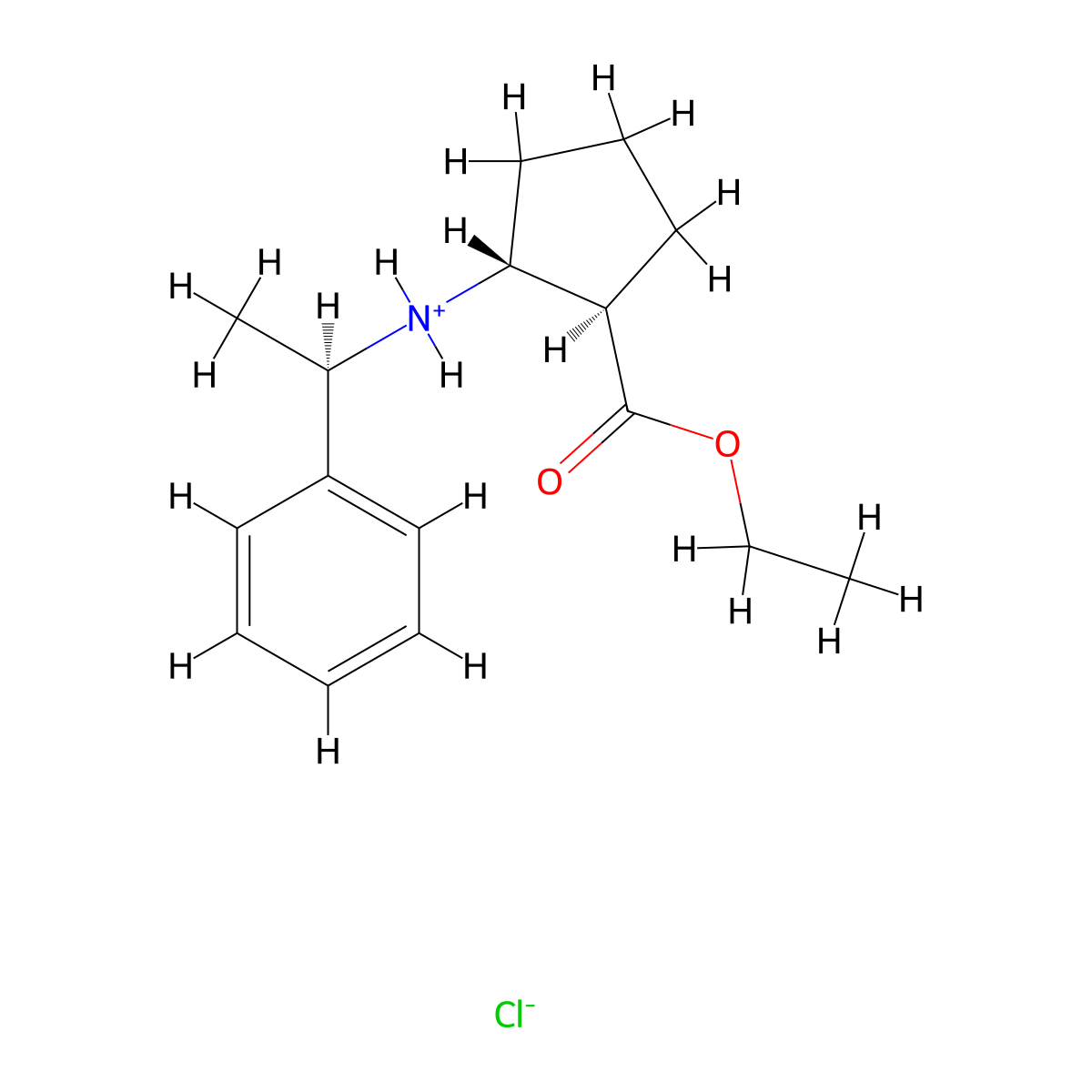[(1R,2R)-2-ethoxycarbonylcyclopentyl]-[(1R)-1-phenylethyl]azanium;chloride molecular structure, CAS 163877-11-0