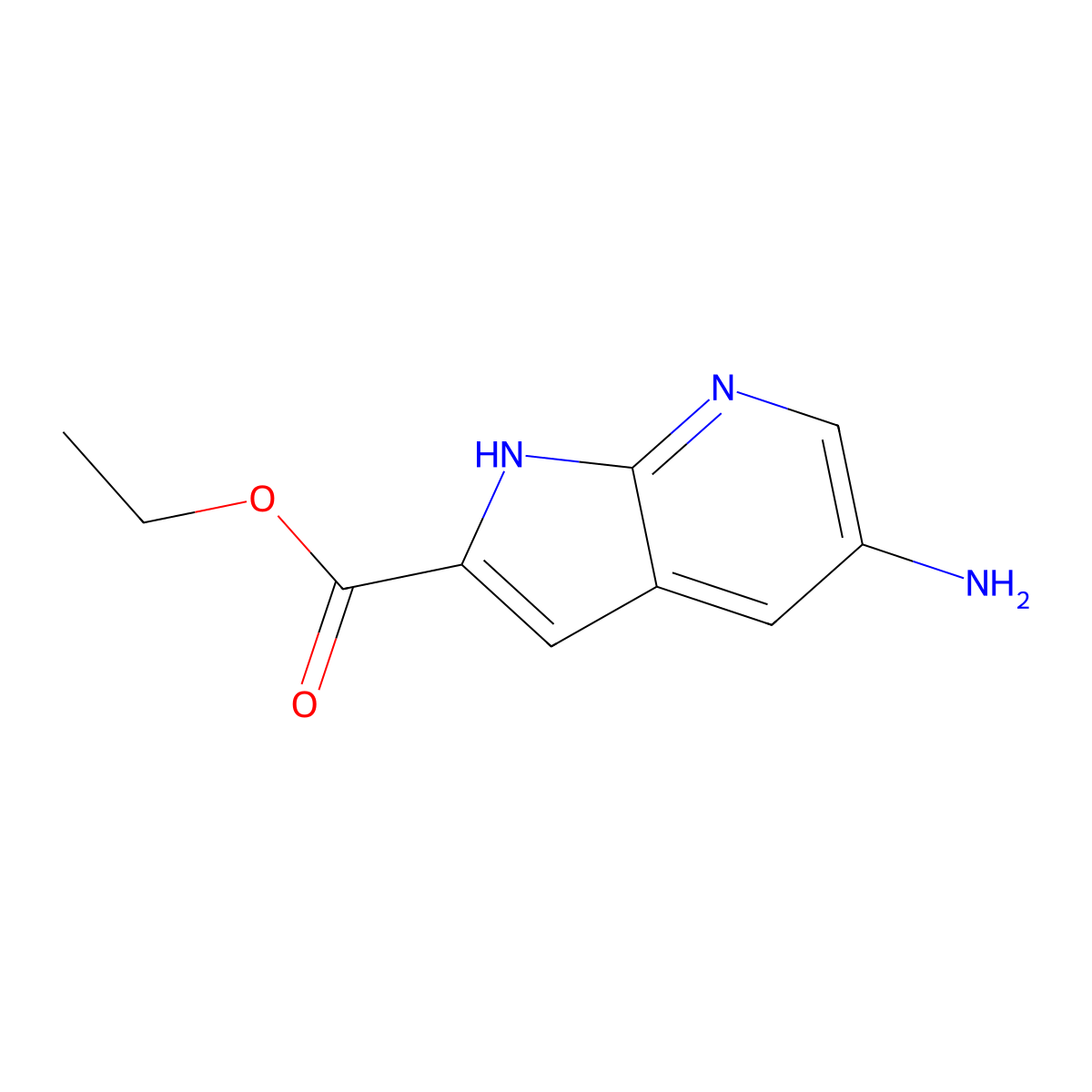 Ethyl 5-amino-1H-pyrrolo[2,3-b]pyridine-2-carboxylate molecular structure, CAS 1638771-09-1