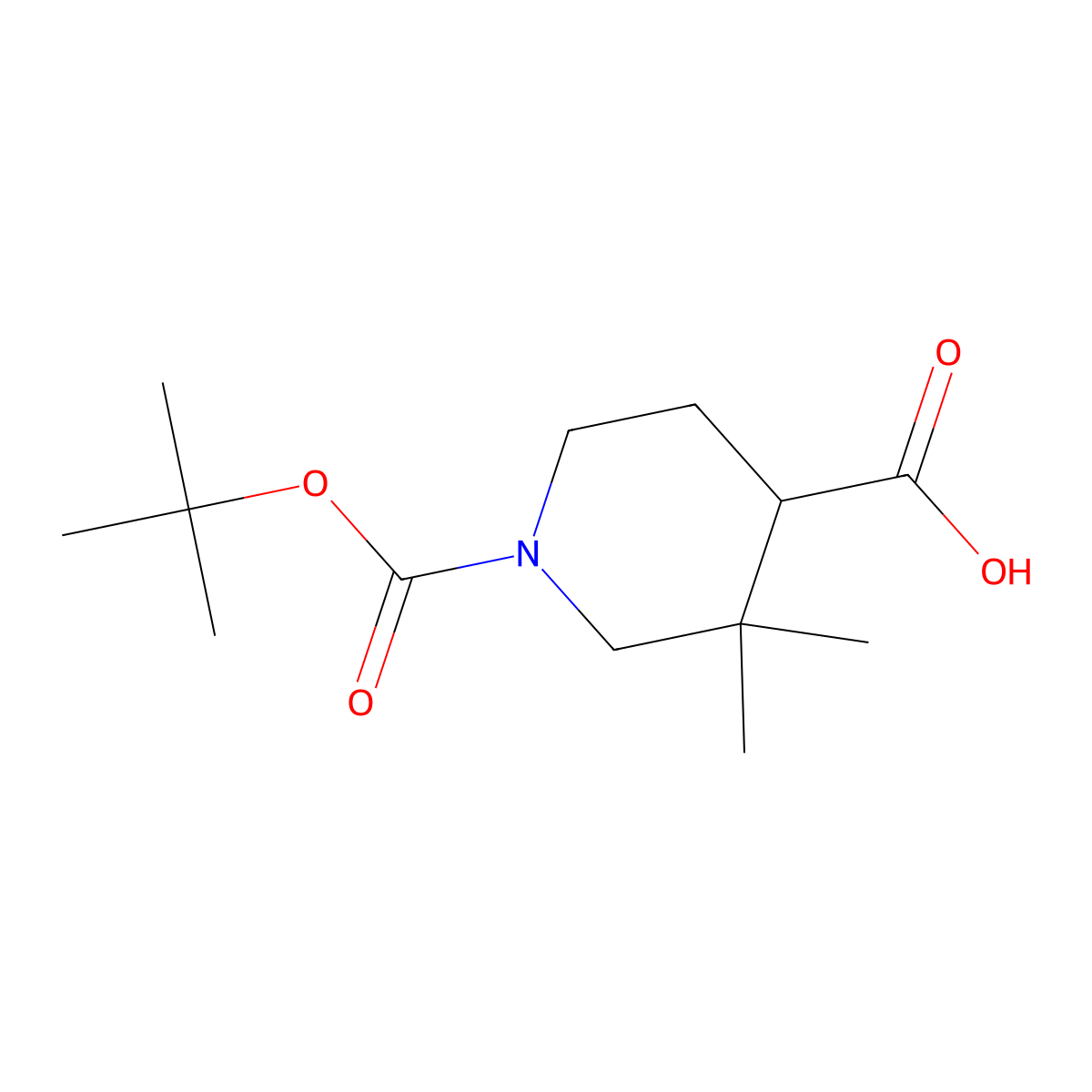 1-[(Tert-butoxy)carbonyl]-3,3-dimethylpiperidine-4-carboxylic acid molecular structure, CAS 1638771-27-3