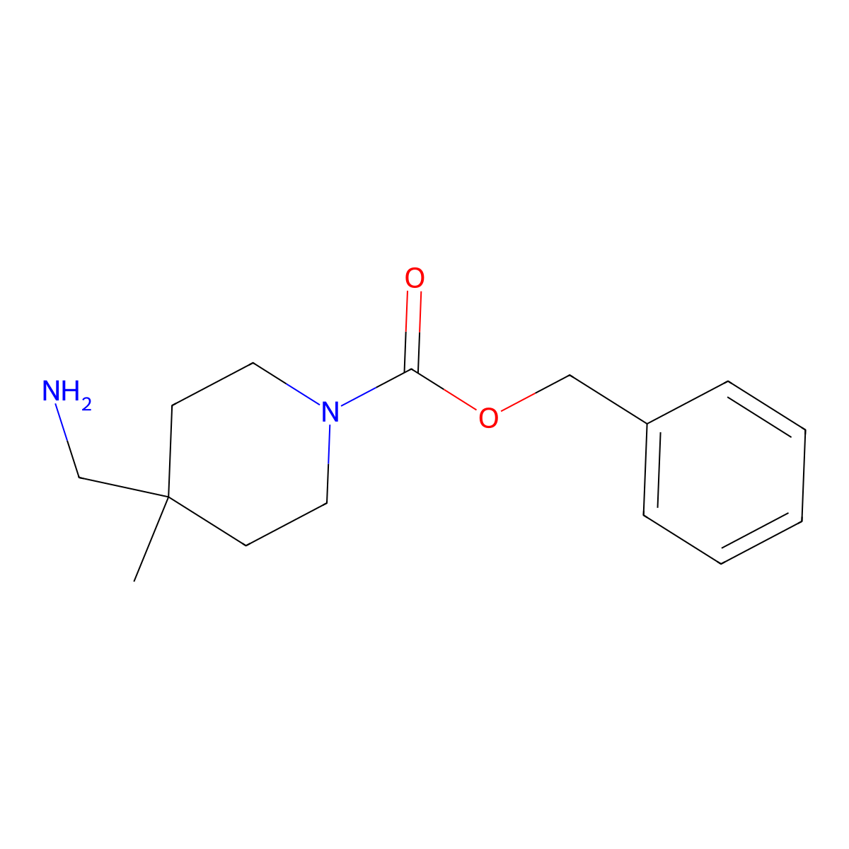 Benzyl 4-(aminomethyl)-4-methylpiperidine-1-carboxylate molecular structure, CAS 1638771-30-8