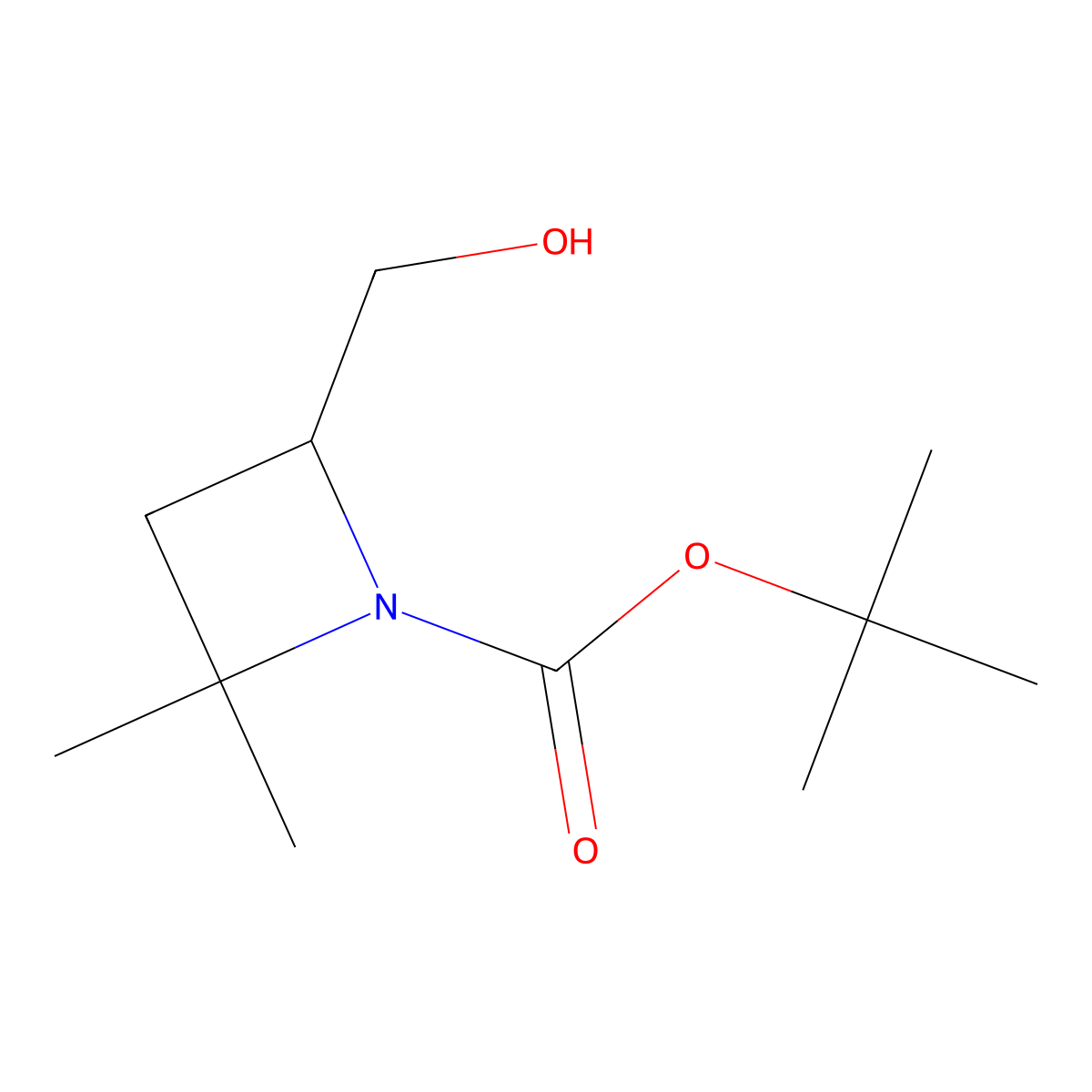 Tert-butyl 4-(hydroxymethyl)-2,2-dimethylazetidine-1-carboxylate molecular structure, CAS 1638771-34-2