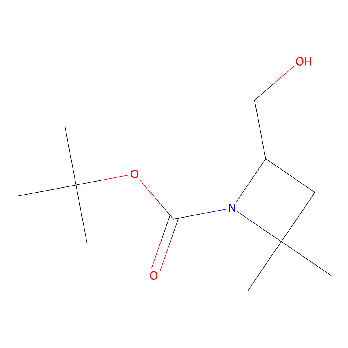 Tert-butyl 4-(hydroxymethyl)-2,2-dimethylazetidine-1-carboxylate molecular structure, CAS 1638771-34-2