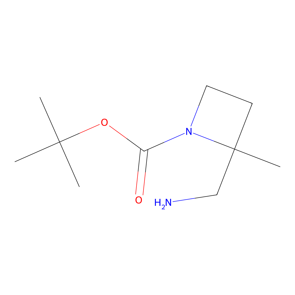 tert-Butyl 2-(aminomethyl)-2-methylazetidine-1-carboxylate molecular structure, CAS 1638771-39-7