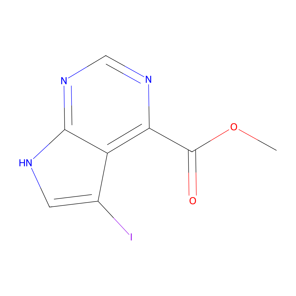 methyl 5-iodo-7H-pyrrolo[2,3-d]pyrimidine-4-carboxylate molecular structure, CAS 1638771-48-8