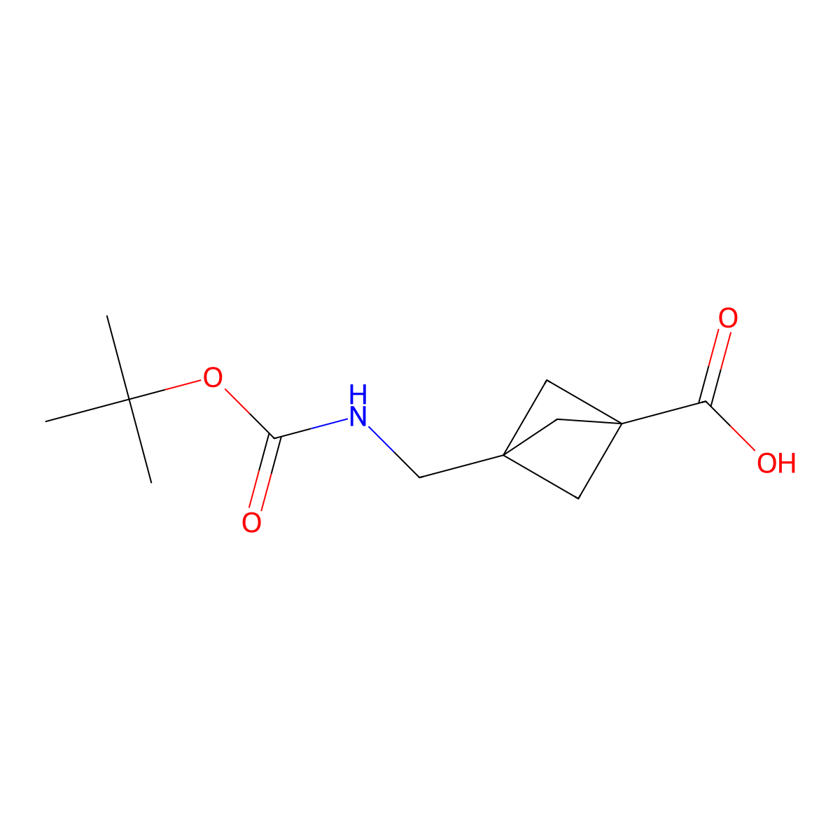 3-(((tert-Butoxycarbonyl)amino)methyl)bicyclo[1.1.1]pentane-1-carboxylic acid molecular structure, CAS 1638771-49-9