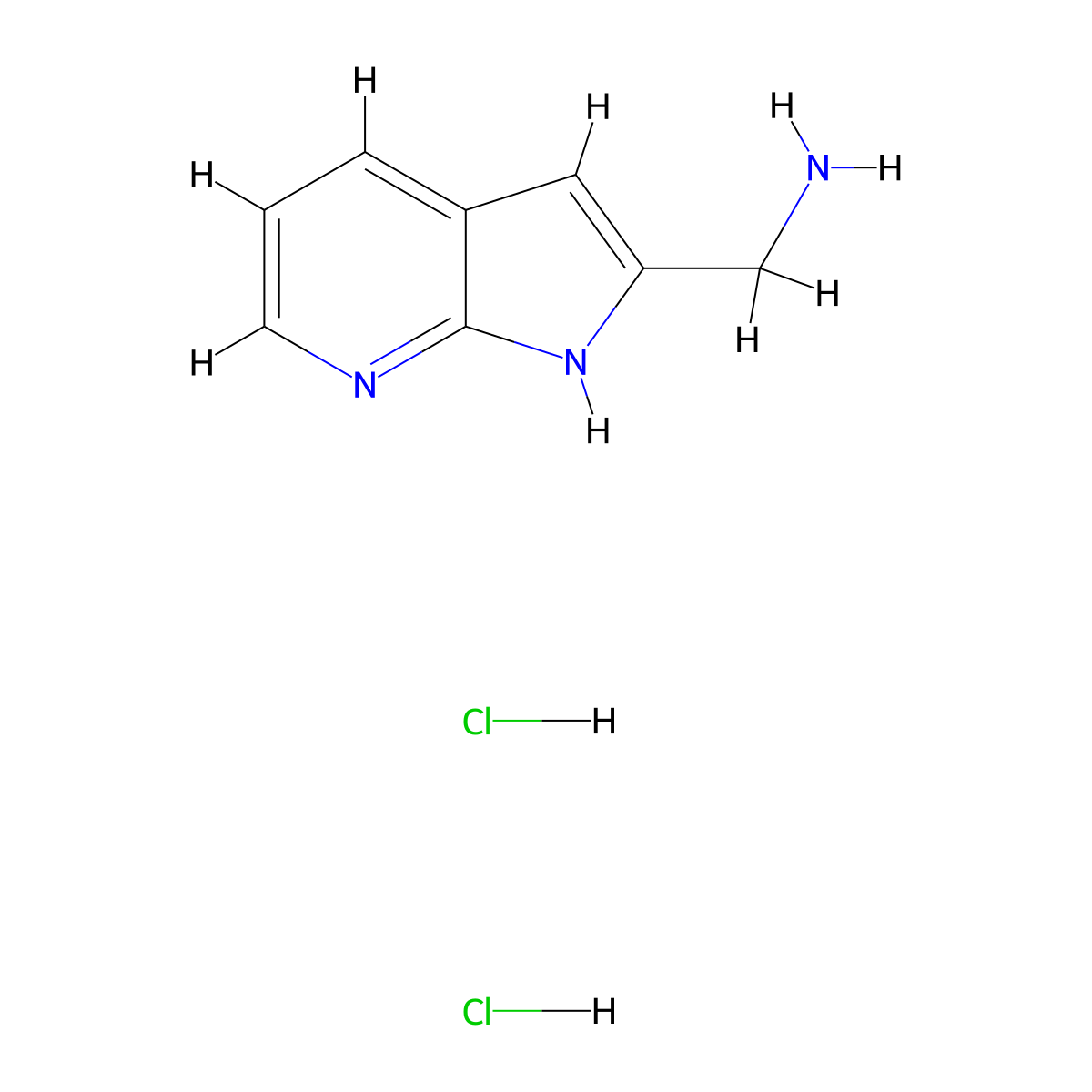 1-(1H-pyrrolo(2,3-b)pyridin-2-yl)methanamine dihydrochloride molecular structure, CAS 1638771-50-2