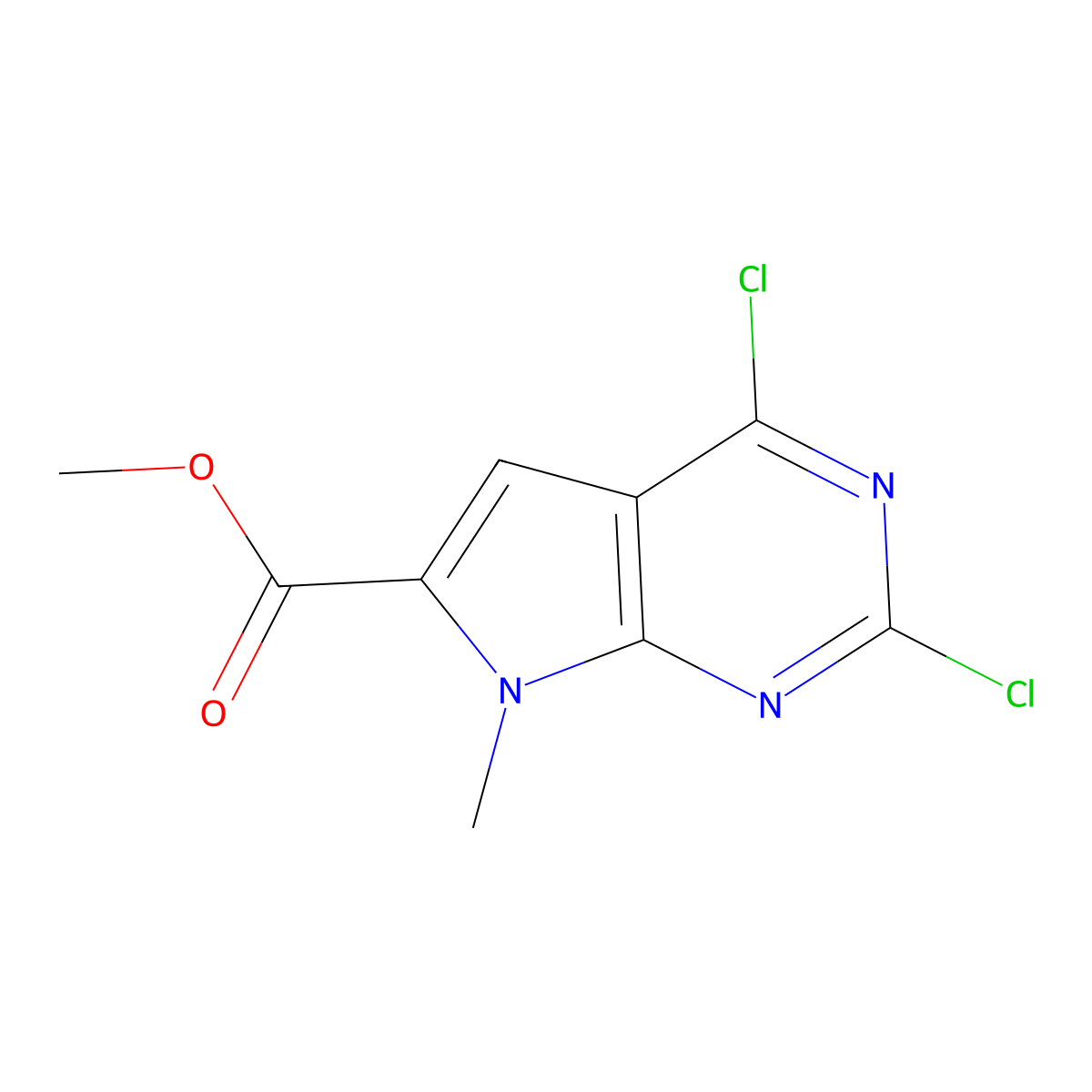 Methyl 2,4-dichloro-7-methyl-7H-pyrrolo[2,3-d]pyrimidine-6-carboxylate molecular structure, CAS 1638771-51-3