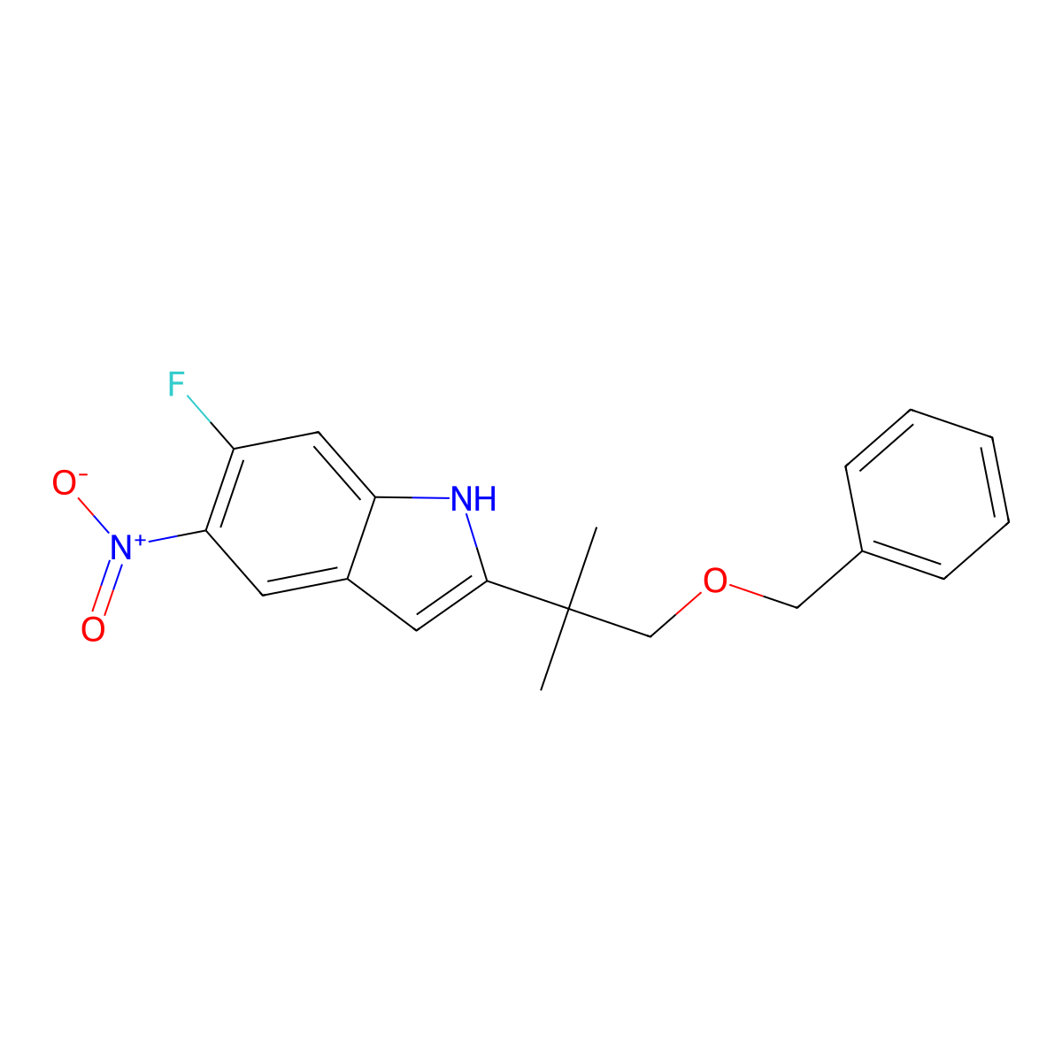 2-(1-(Benzyloxy)-2-methylpropan-2-yl)-6-fluoro-5-nitro-1H-indole molecular structure, CAS 1638771-94-4