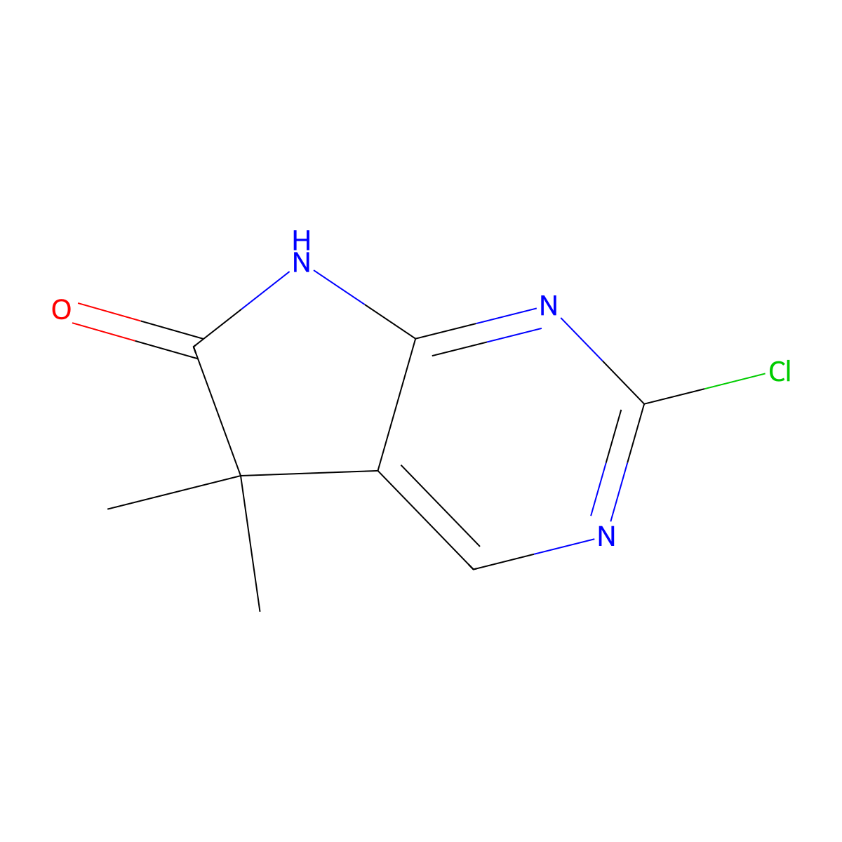 2-chloro-5,5-dimethyl-5H,6H,7H-pyrrolo[2,3-d]pyrimidin-6-one molecular structure, CAS 1638772-11-8