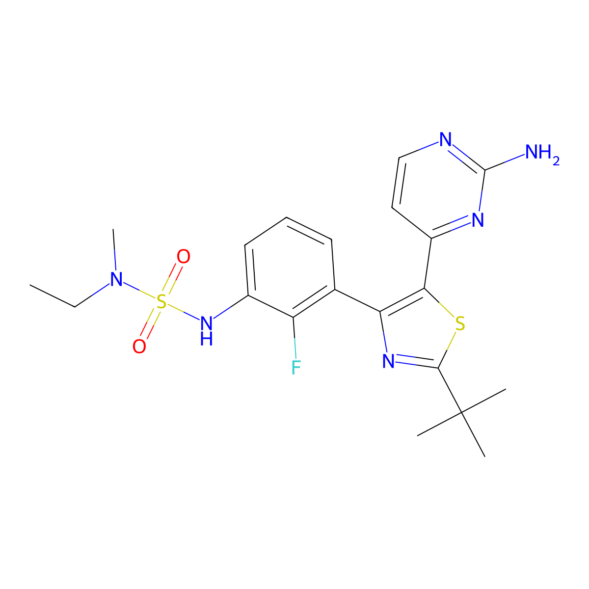 N'-{3-[5-(2-Aminopyrimidin-4-Yl)-2-Tert-Butyl-1,3-Thiazol-4-Yl]-2-Fluorophenyl}-N-Ethyl-N-Methylsulfuric Diamide molecular structure, CAS 1638772-61-8
