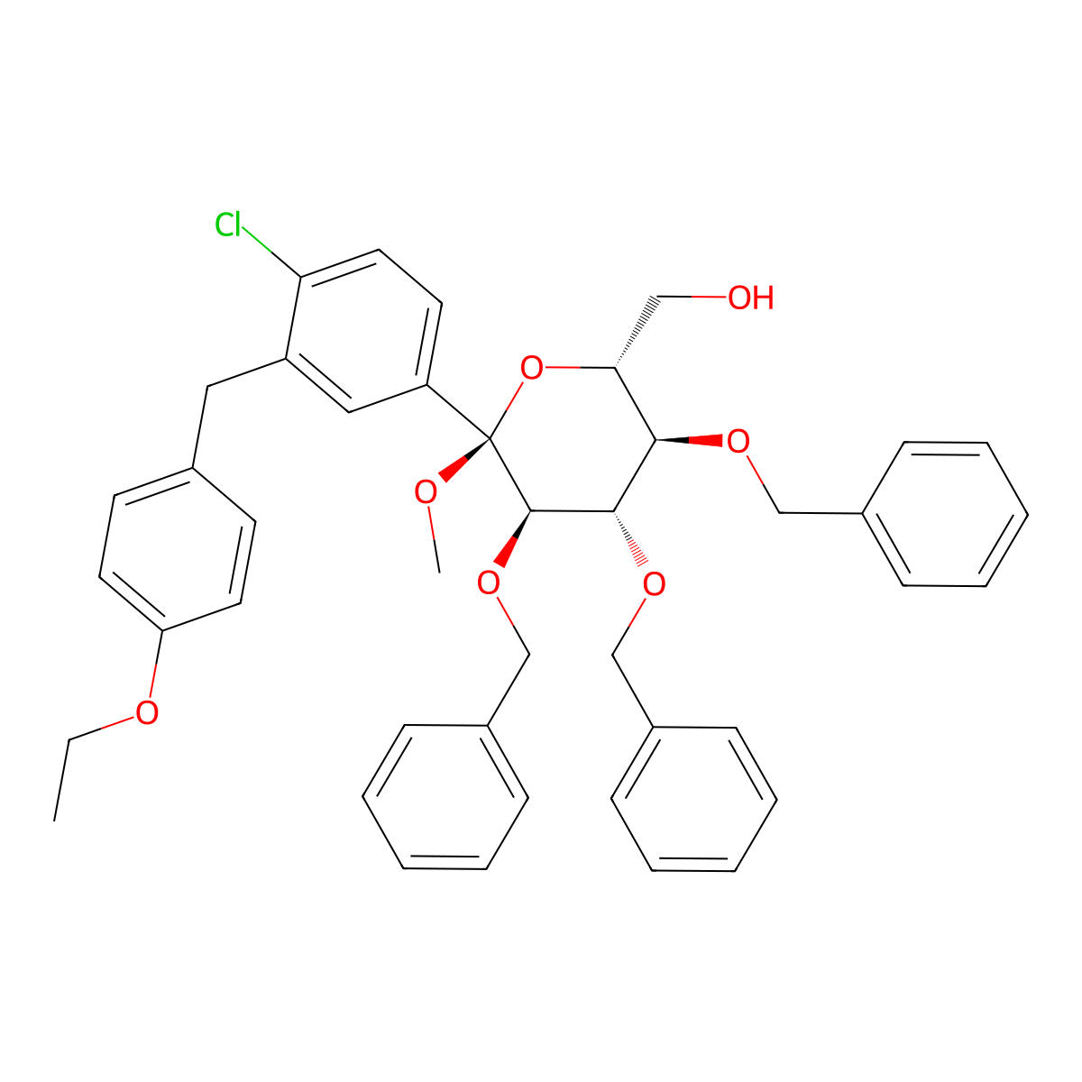 [(2R,3R,4S,5R,6S)-3,4,5-tribenzyloxy-6-[4-chloro-3-[(4-ethoxyphenyl)methyl]phenyl]-6-methoxy-tetrahydropyran-2-yl]methanol molecular structure, CAS 1638851-71-4