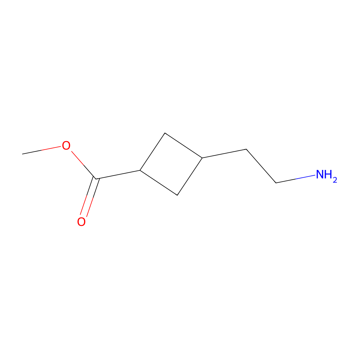 Methyl 3-(2-aminoethyl)cyclobutane-1-carboxylate molecular structure, CAS 1638920-49-6