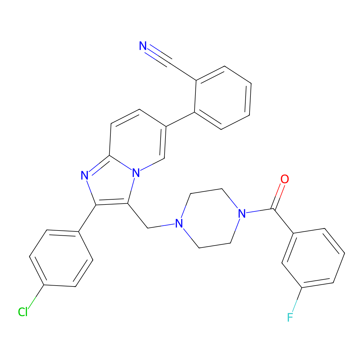 2-(2-(4-Chlorophenyl)-3-((4-(3-fluorobenzoyl)piperazin-1-yl)methyl)imidazo[1,2-a]pyridin-6-yl)benzonitrile molecular structure, CAS 1638939-93-1