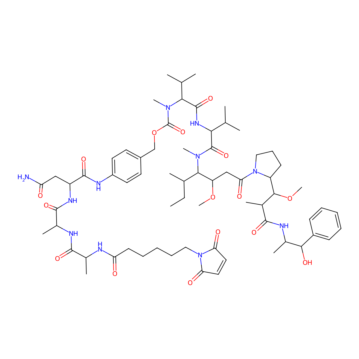 Mc-Alanyl-Alanyl-Asparagine-PAB-MMAE molecular structure, CAS 1638970-46-3