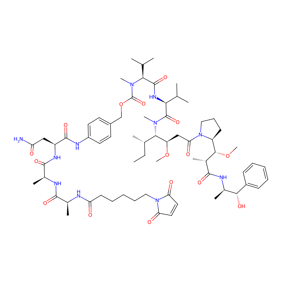 Mc-Alanyl-Alanyl-Asparagine-PAB-MMAE molecular structure, CAS 1638970-46-3