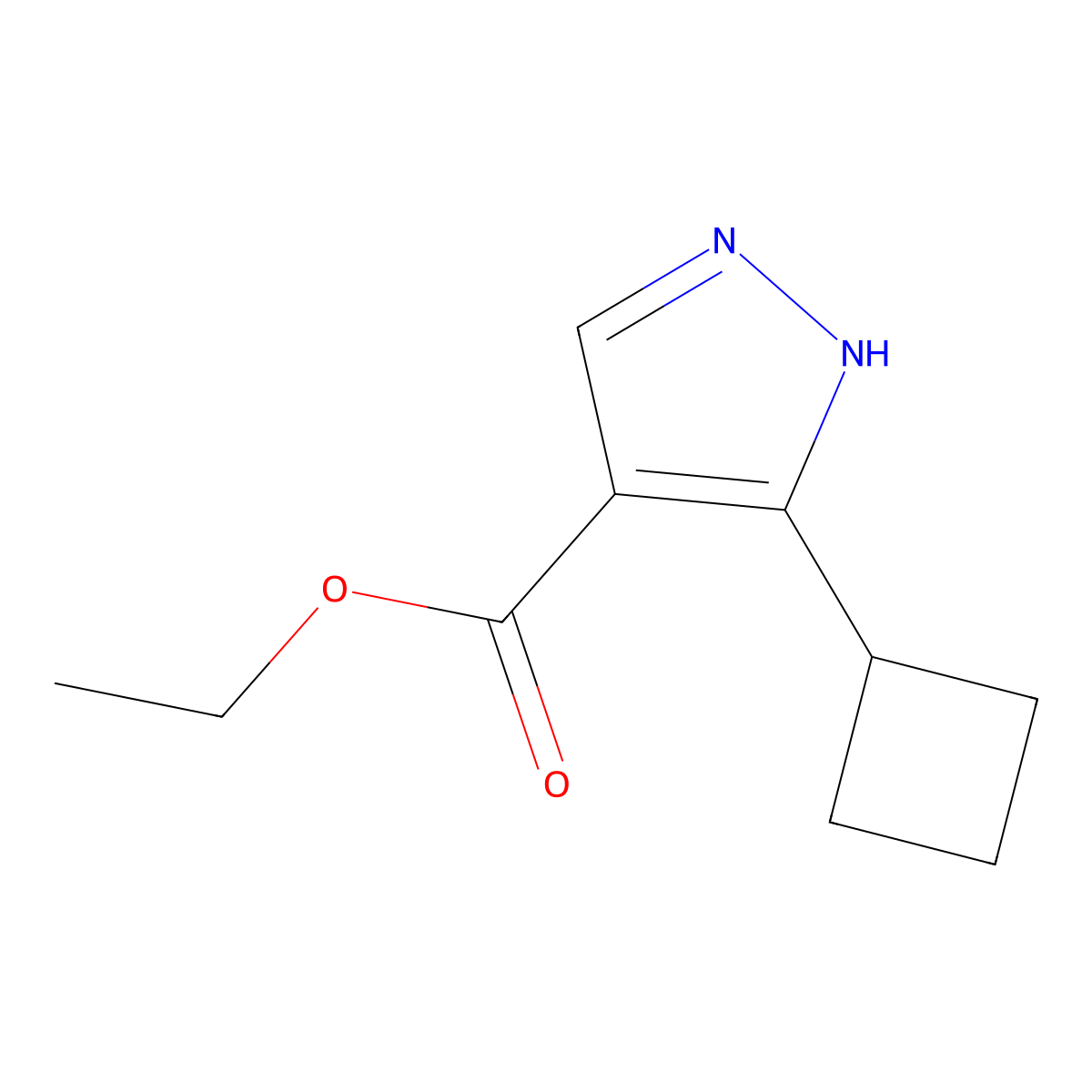 Ethyl 3-cyclobutyl-1H-pyrazole-4-carboxylate molecular structure, CAS 1638983-34-2