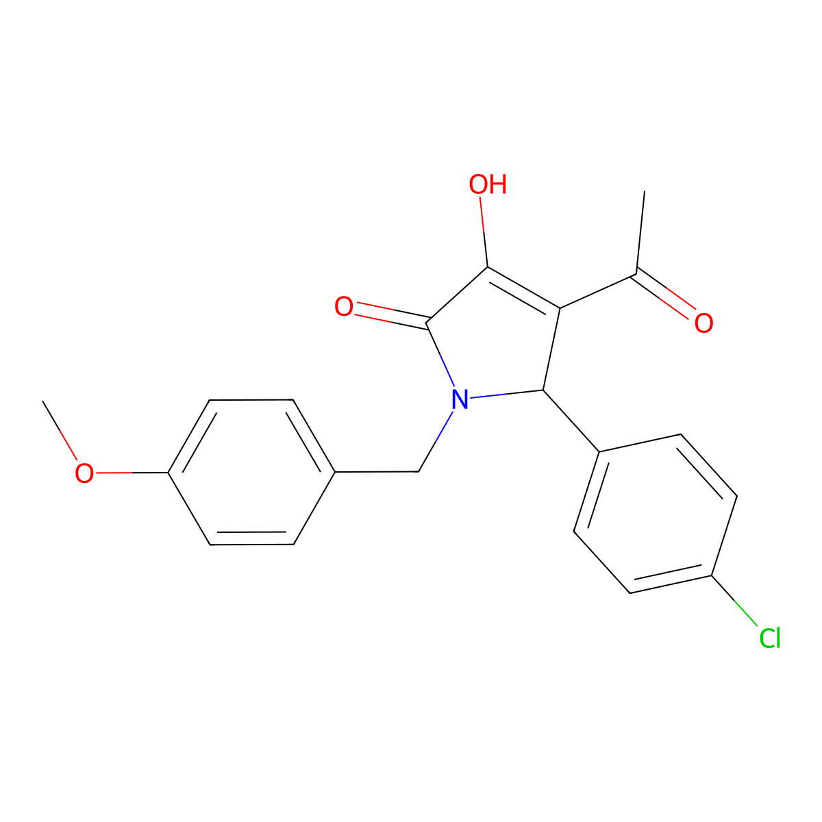 4-acetyl-5-(4-chlorophenyl)-3-hydroxy-1-[(4-methoxyphenyl)methyl]-2,5-dihydro-1H-pyrrol-2-one molecular structure, CAS 1639116-07-6