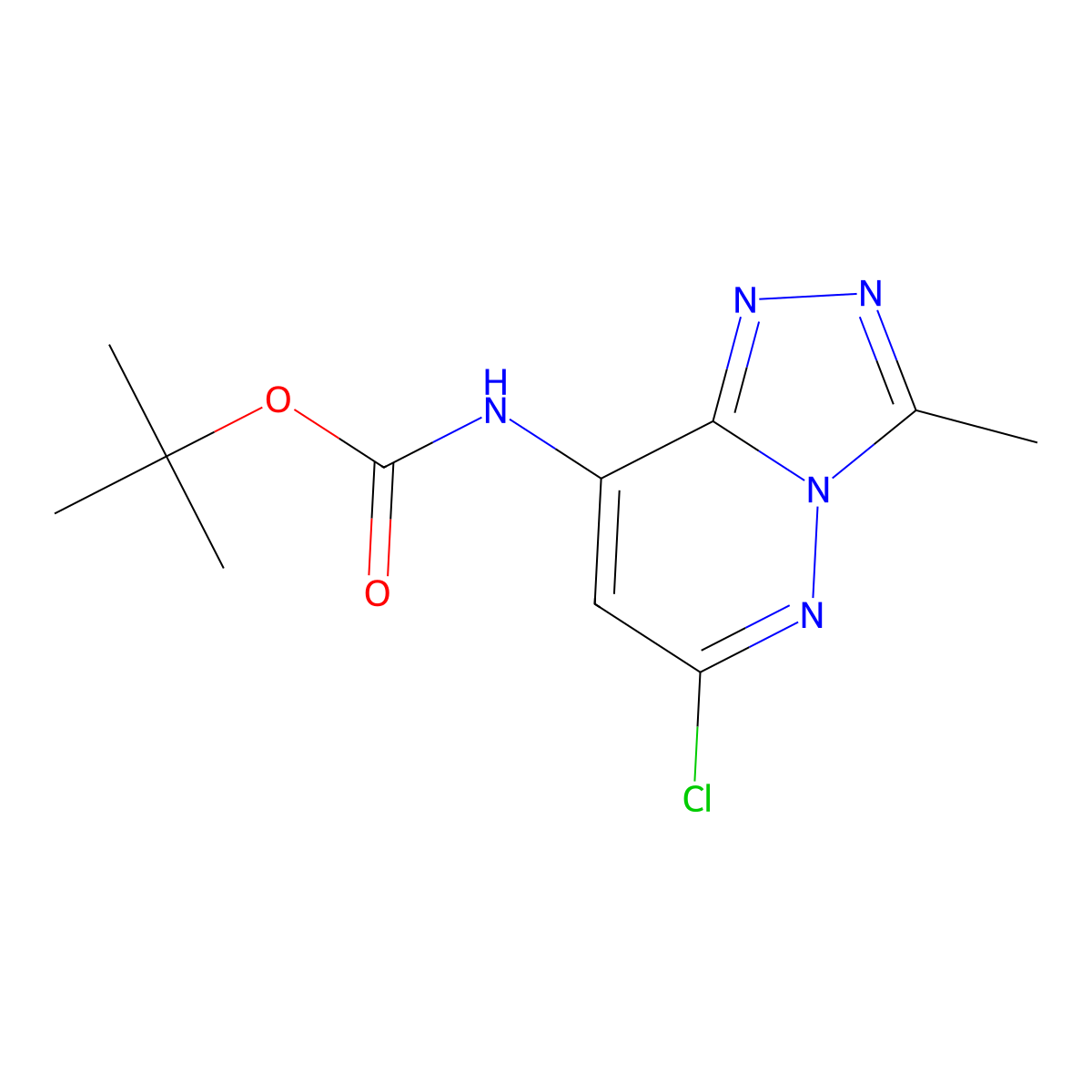 Tert-butyl (6-chloro-3-methyl-[1,2,4]triazolo[4,3-b]pyridazin-8-yl)carbamate molecular structure, CAS 1639116-75-8