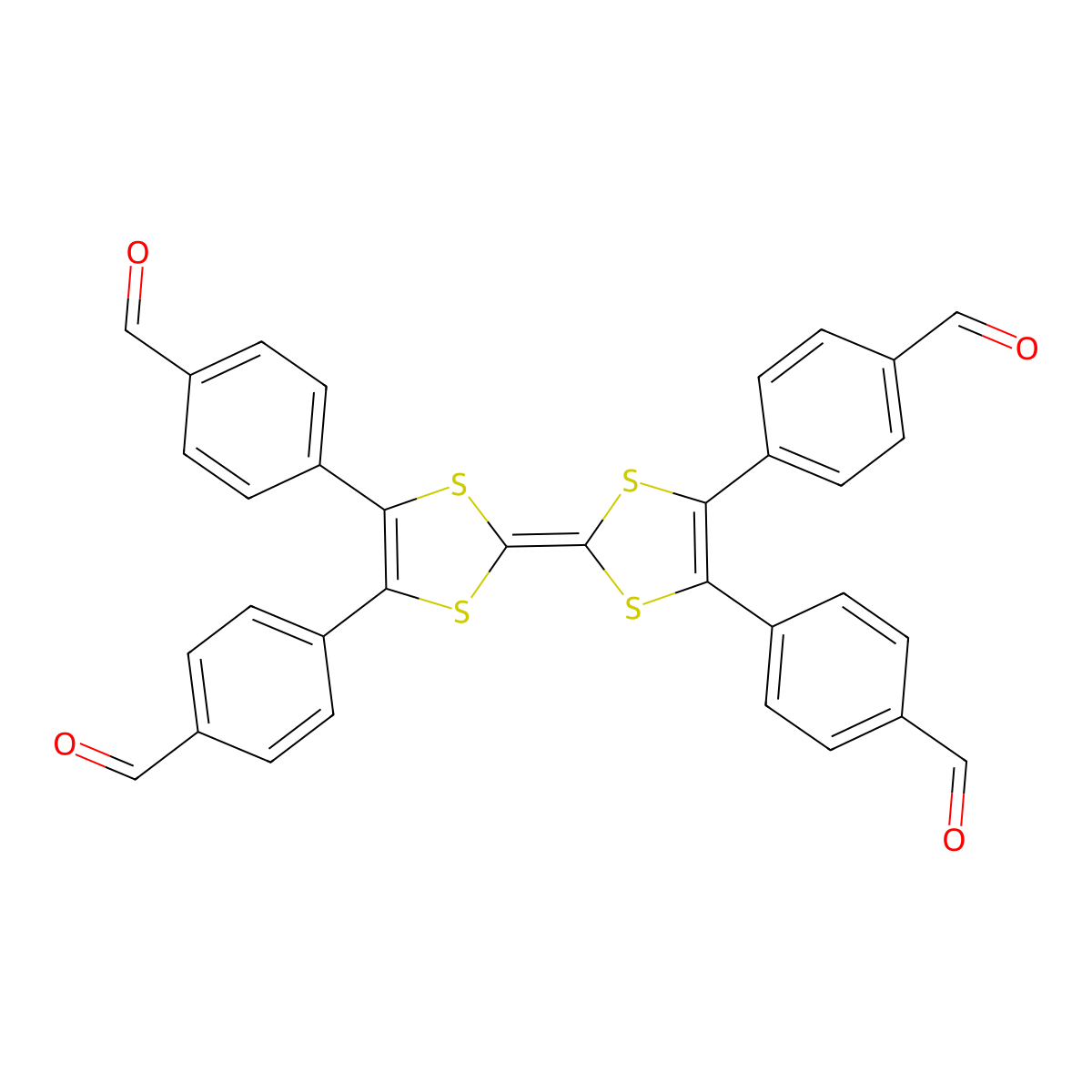 4,4',4'',4'''-([2,2'-Bi(1,3-dithiolylidene)]-4,4',5,5'-tetrayl)tetrabenzaldehyde molecular structure, CAS 1639134-02-3