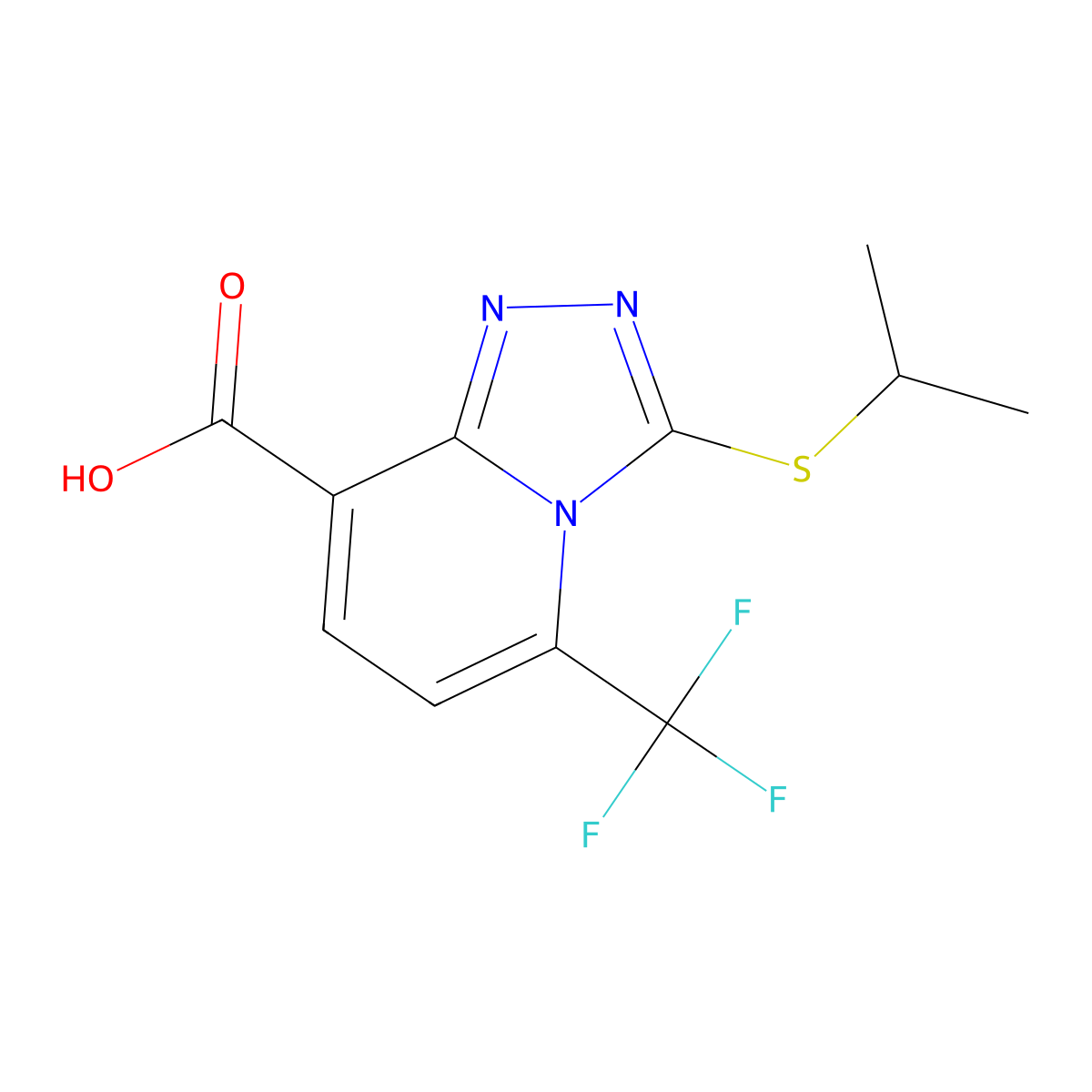 3-(Propan-2-ylsulfanyl)-5-(trifluoromethyl)-[1,2,4]triazolo[4,3-a]pyridine-8-carboxylic acid molecular structure, CAS 1639262-61-5